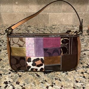 Coach Brown and Gold Patchwork Clutch